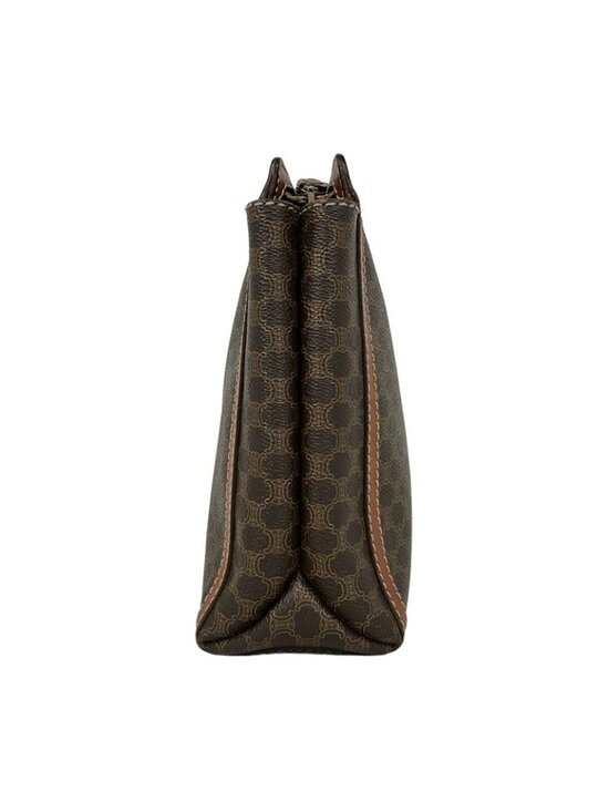 Celine Second Bag Macadam Pattern Dark Brown Beige Leather - Picture 2 of 10